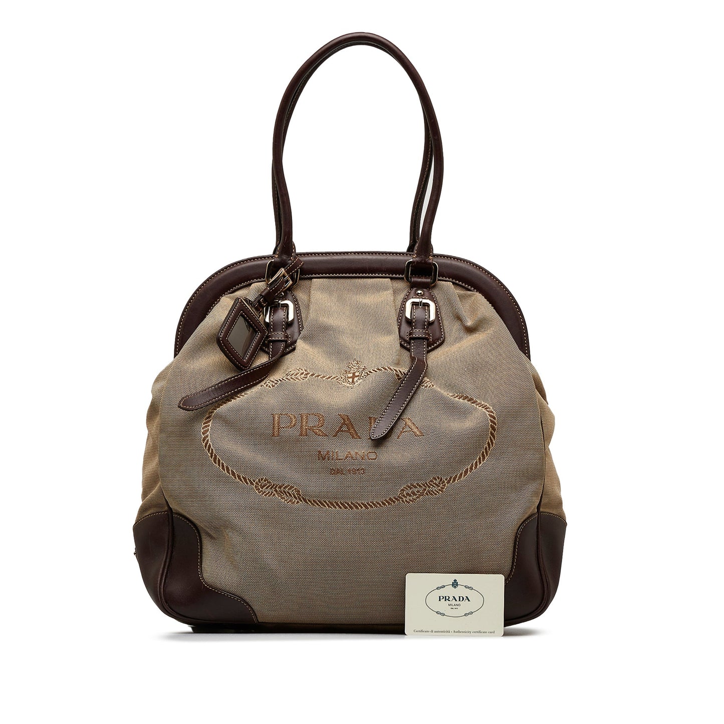 Brown Prada Canapa Logo Frame Tote Bag