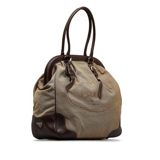 Brown Prada Canapa Logo Frame Tote Bag