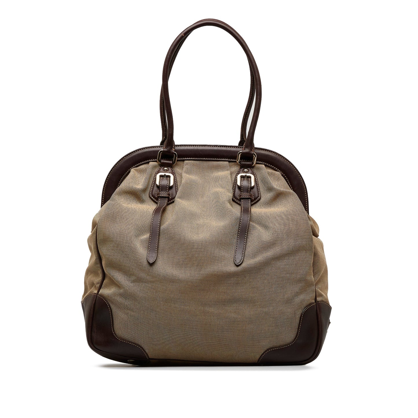 Brown Prada Canapa Logo Frame Tote Bag