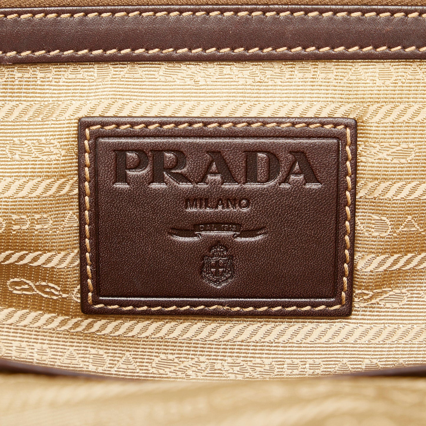 Brown Prada Canapa Logo Frame Tote Bag