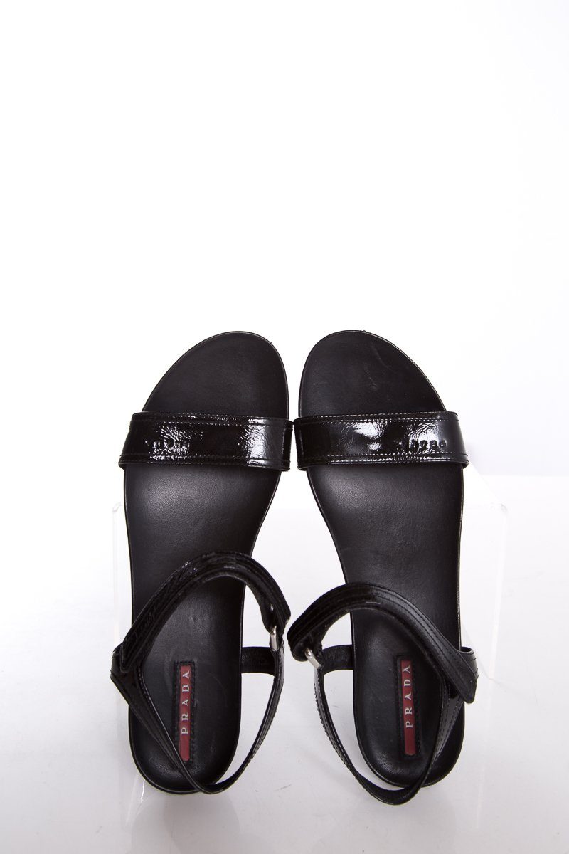 Prada Black Patent Leather Platform Sandals SZ 39