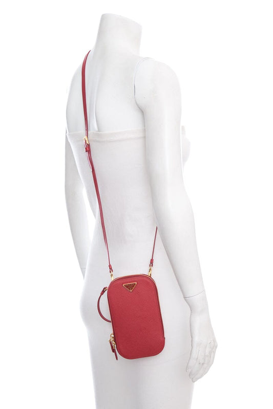 Prada Red Leather Zip Phone Holder Cross-Body