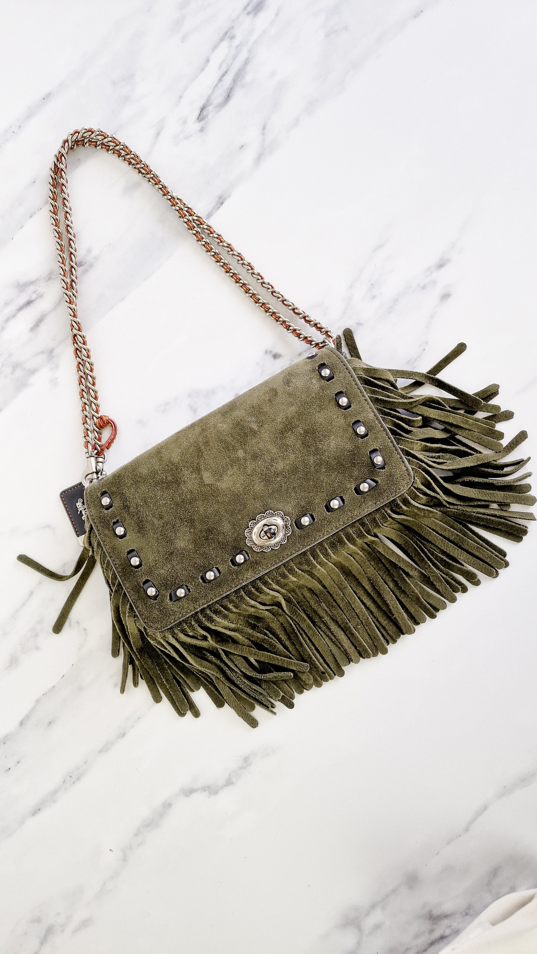 Coach Limited Edition Gray Brown Suede deals Leather Fringe Zipper Wristlet