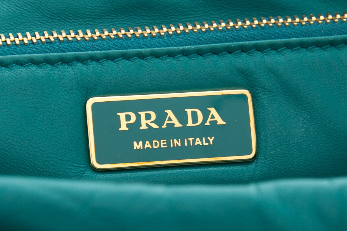 Prada Teal Puffed Leather Patchwork Handbag with Gold Strap