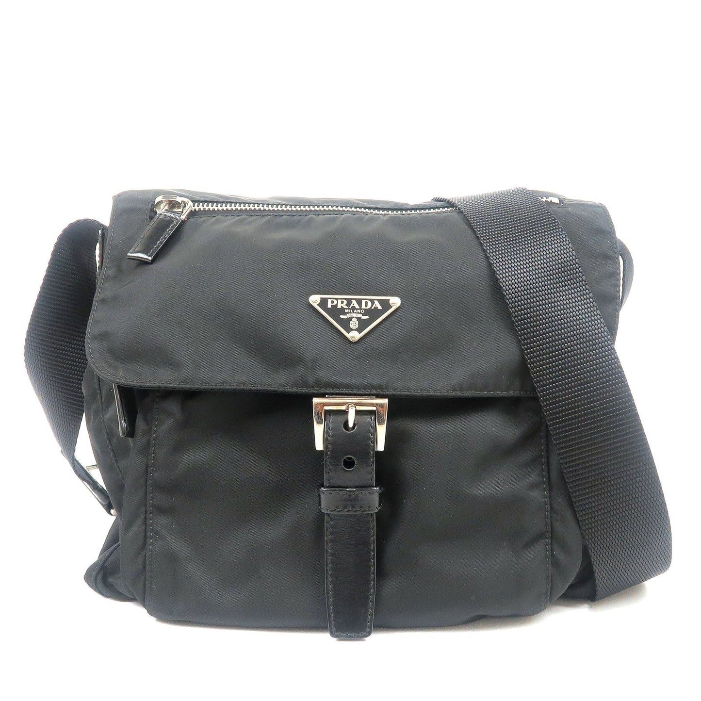 PRADA Nylon Leather Shoulder Bag Black BT8994