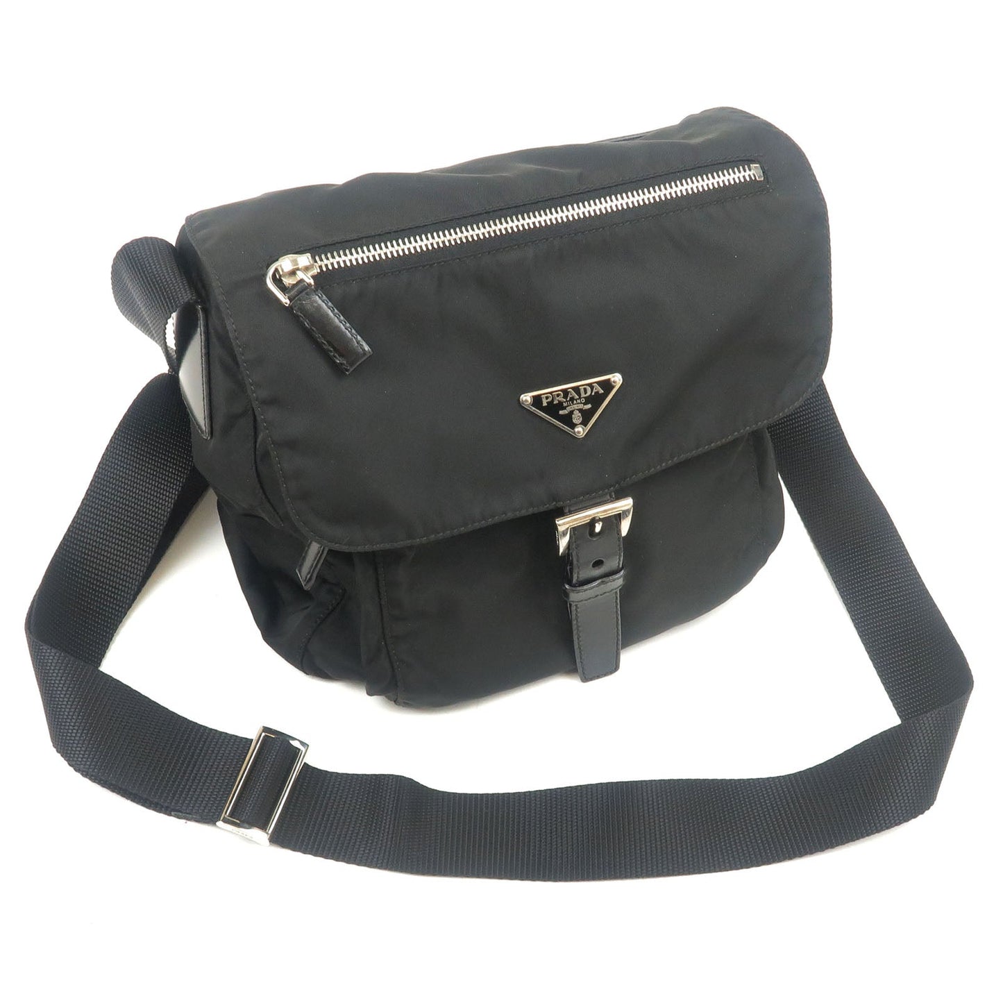 PRADA Nylon Leather Shoulder Bag Black BT8994