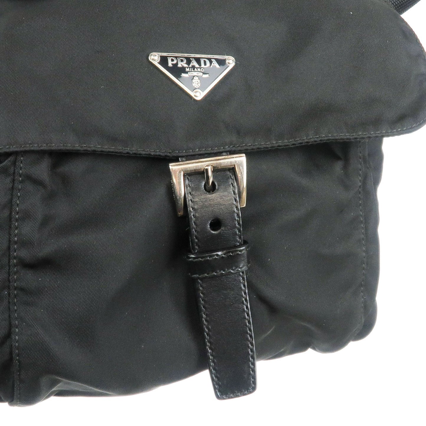 PRADA Nylon Leather Shoulder Bag Black BT8994