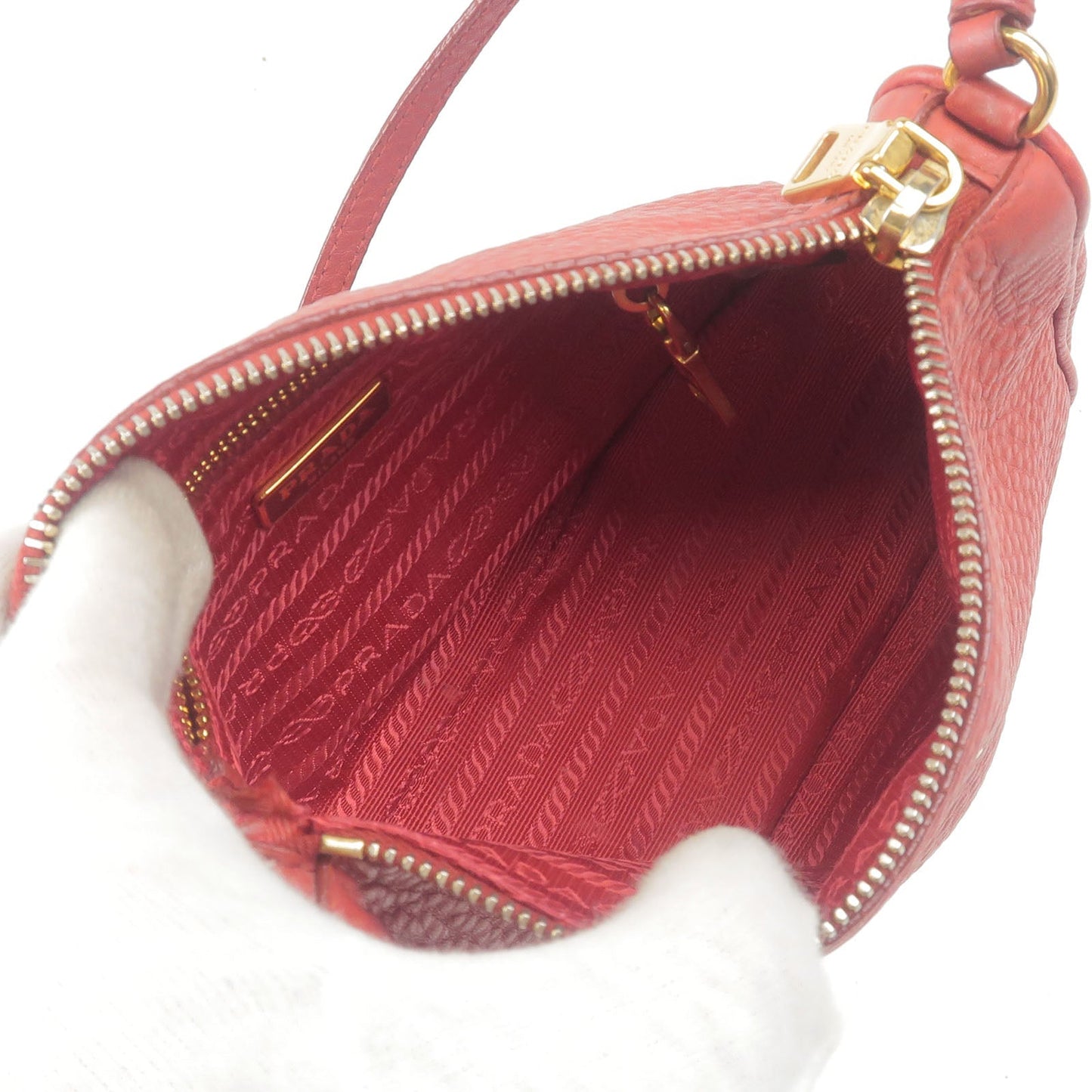 PRADA Leather Pouch Shoulder Bag Purse Red