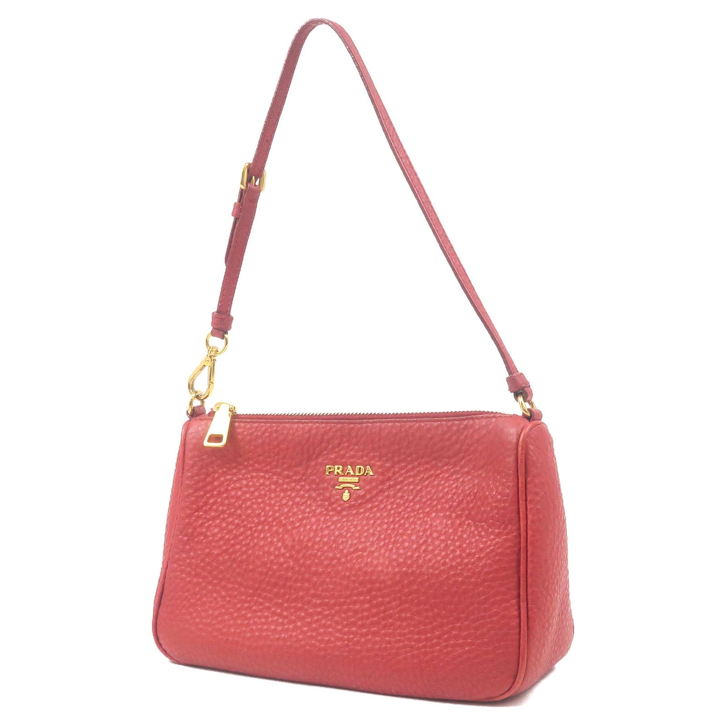 PRADA Leather Pouch Shoulder Bag Purse Red