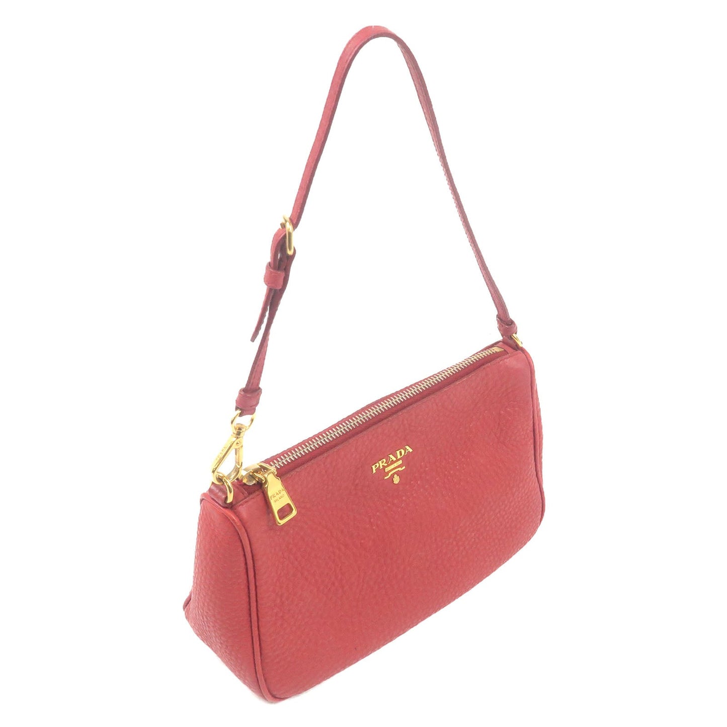 PRADA Leather Pouch Shoulder Bag Purse Red