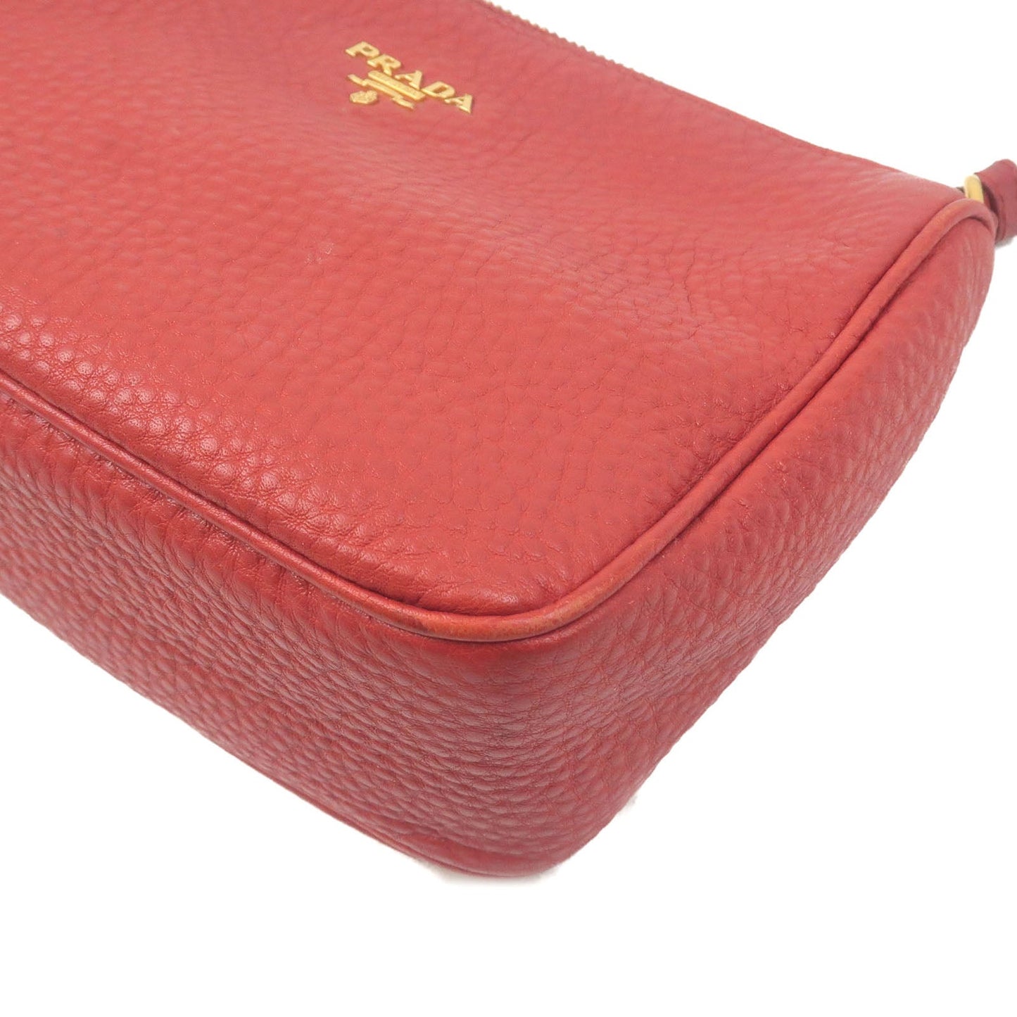 PRADA Leather Pouch Shoulder Bag Purse Red