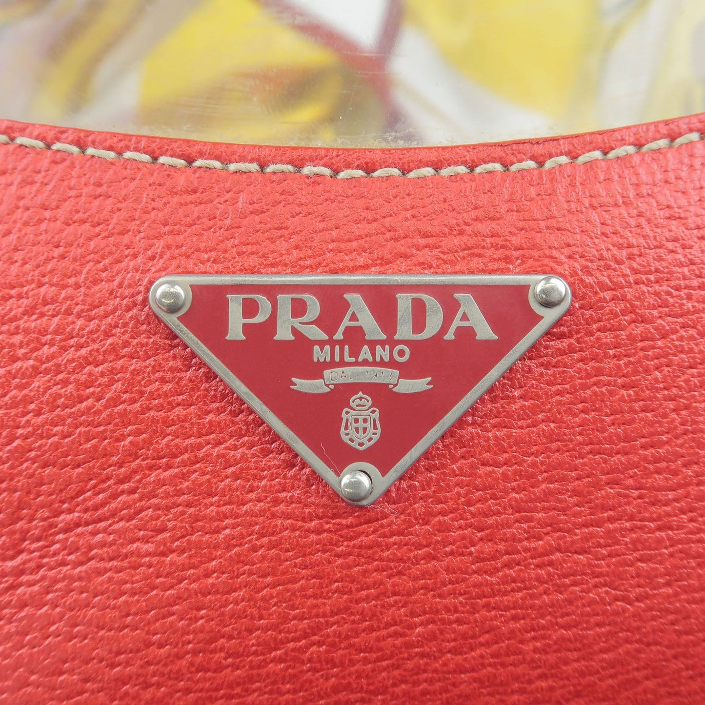 PRADA Vinyl Leather Print Tote Bag Beach Bag Clear Red