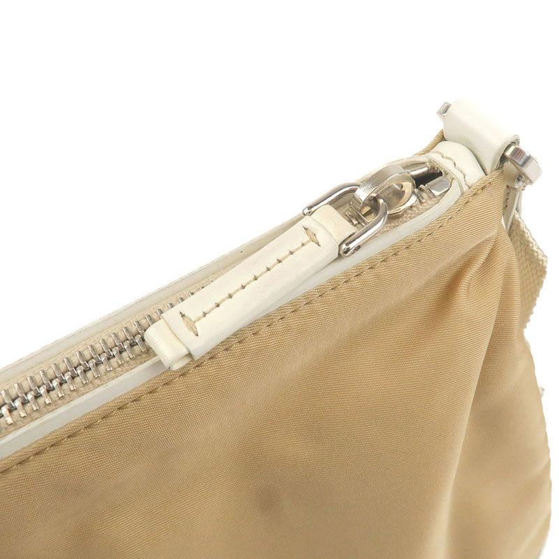 PRADA Nylon Leather Shoulder Bag Beige White