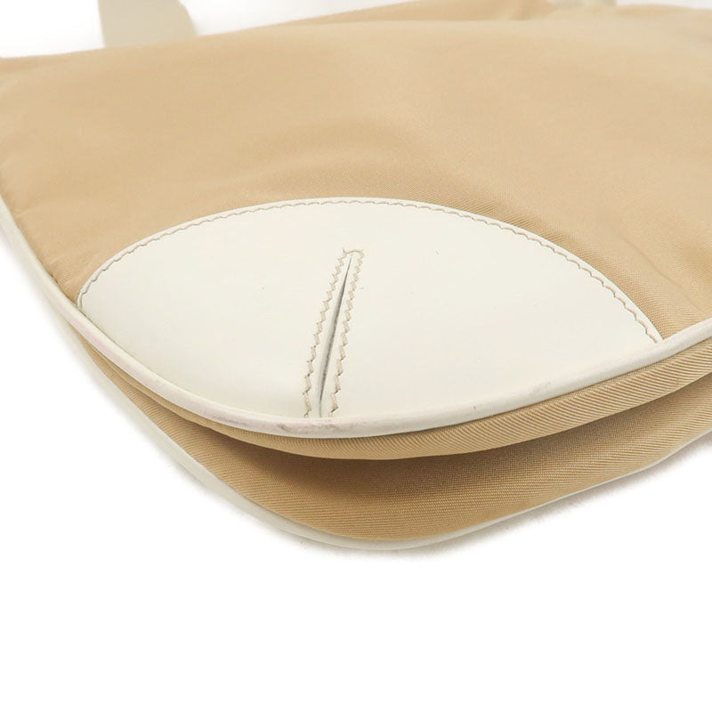 PRADA Nylon Leather Shoulder Bag Beige White