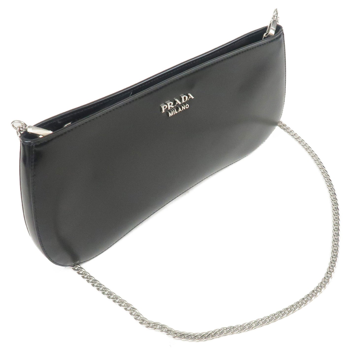 PRADA Sydney Leather 2Way Chain Shoulder Bag Black 1BF085