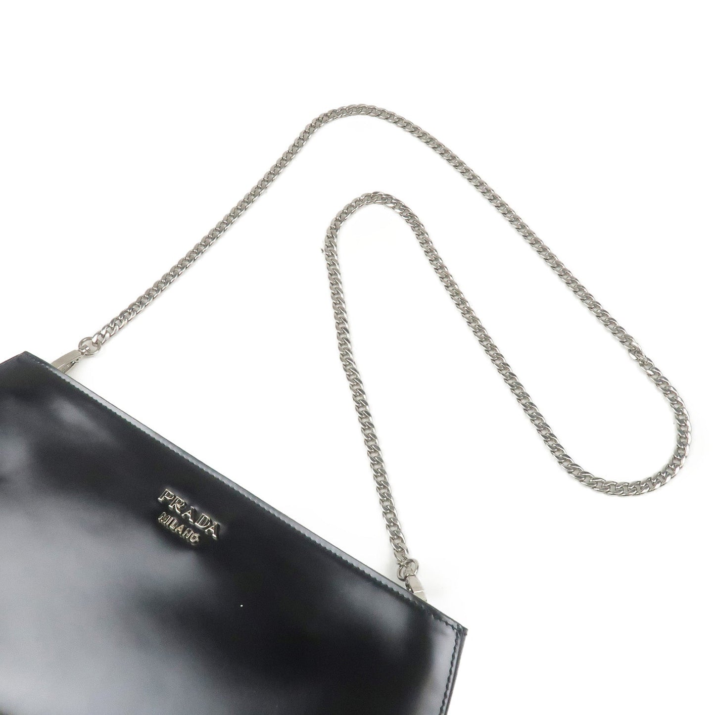 PRADA Sydney Leather 2Way Chain Shoulder Bag Black 1BF085