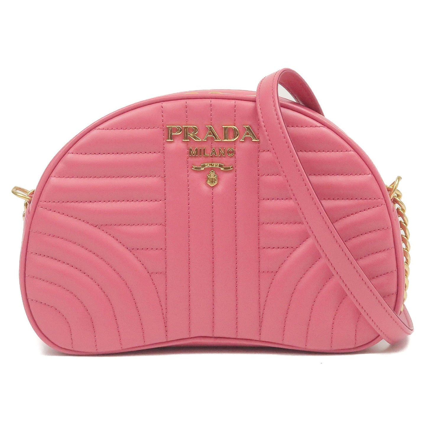 PRADA Diagram Soft Calf Leather Chain Shoulder Bag Pink 1BH130