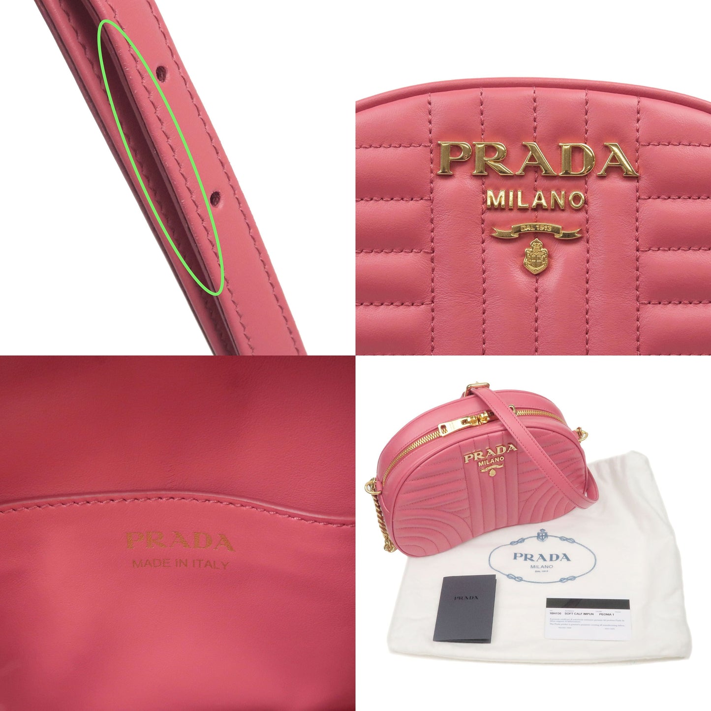 PRADA Diagram Soft Calf Leather Chain Shoulder Bag Pink 1BH130