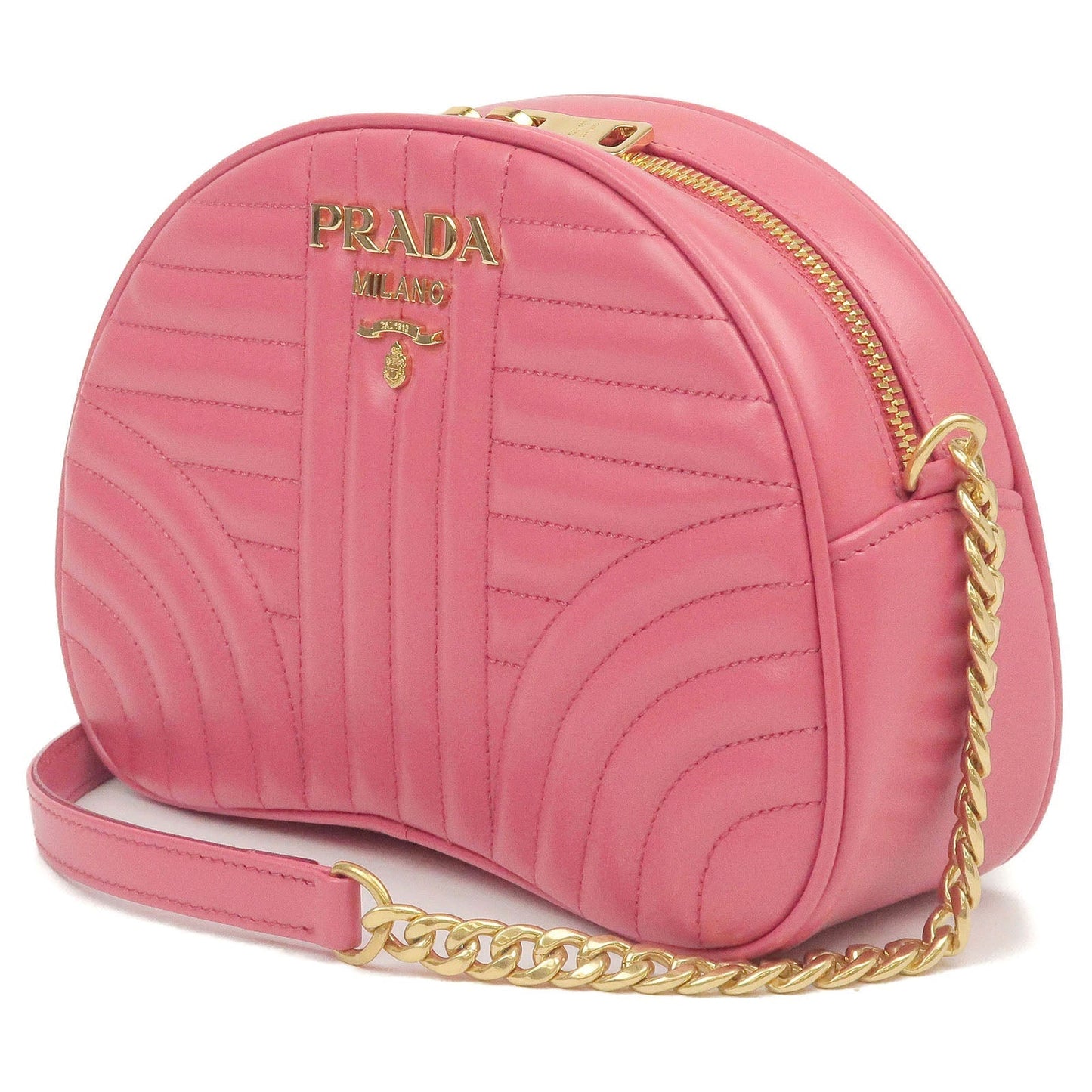 PRADA Diagram Soft Calf Leather Chain Shoulder Bag Pink 1BH130