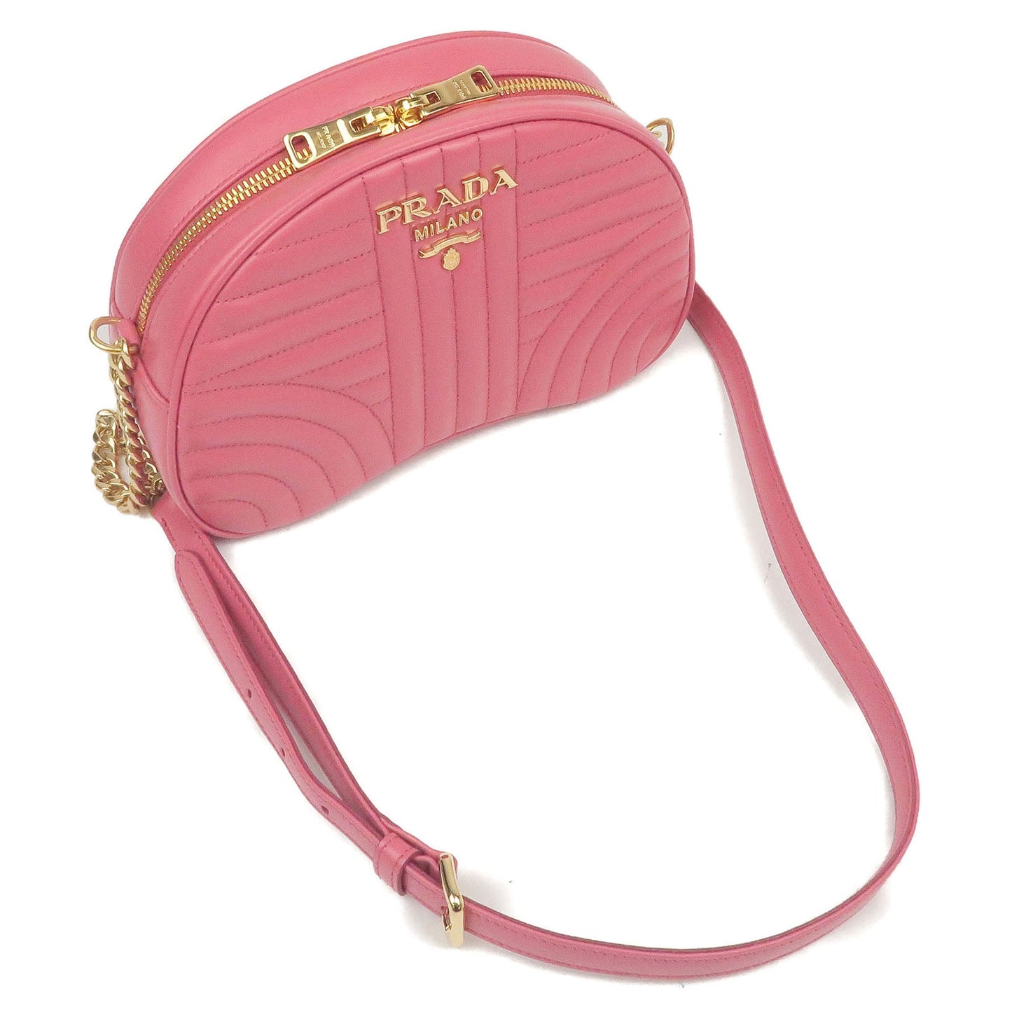 PRADA Diagram Soft Calf Leather Chain Shoulder Bag Pink 1BH130