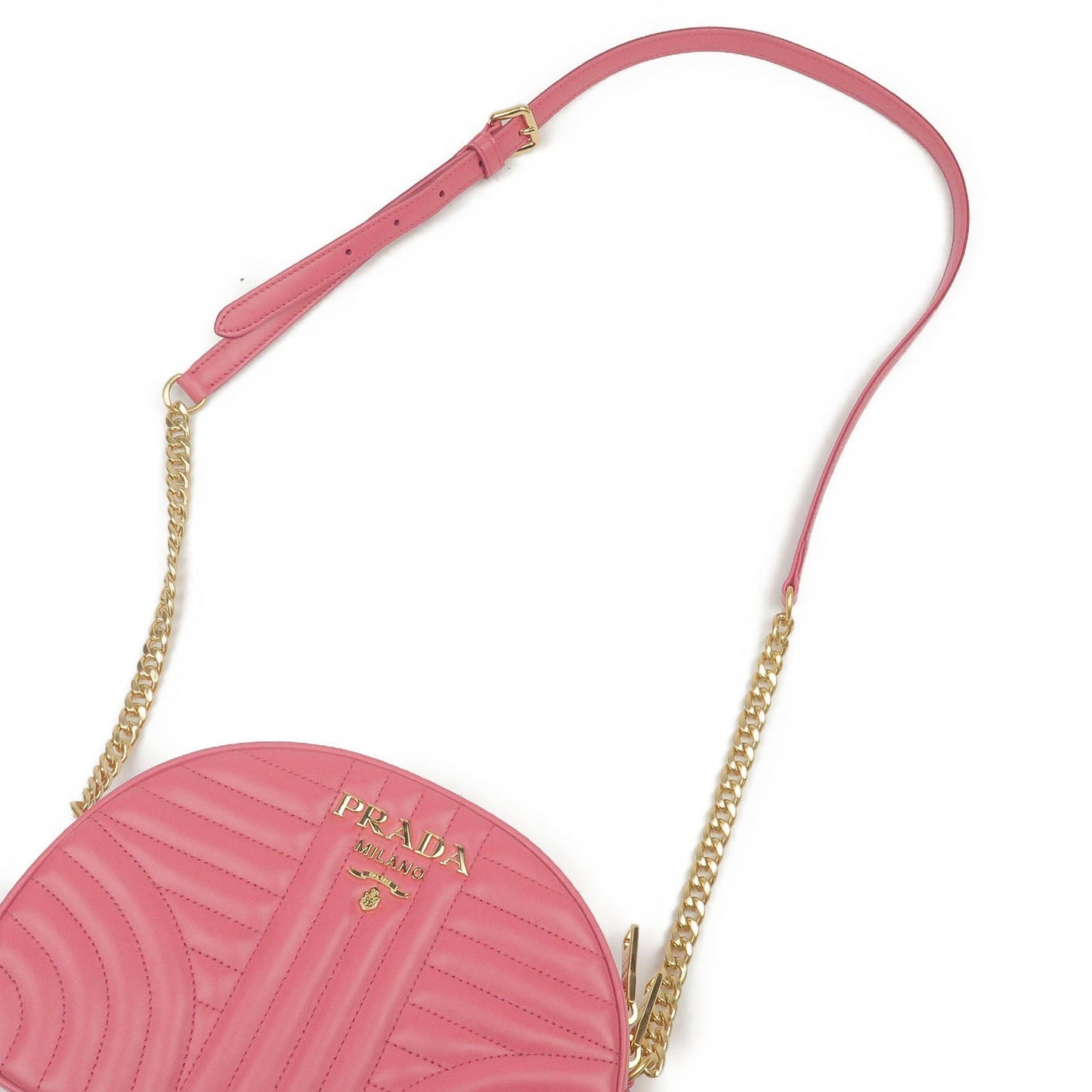 PRADA Diagram Soft Calf Leather Chain Shoulder Bag Pink 1BH130