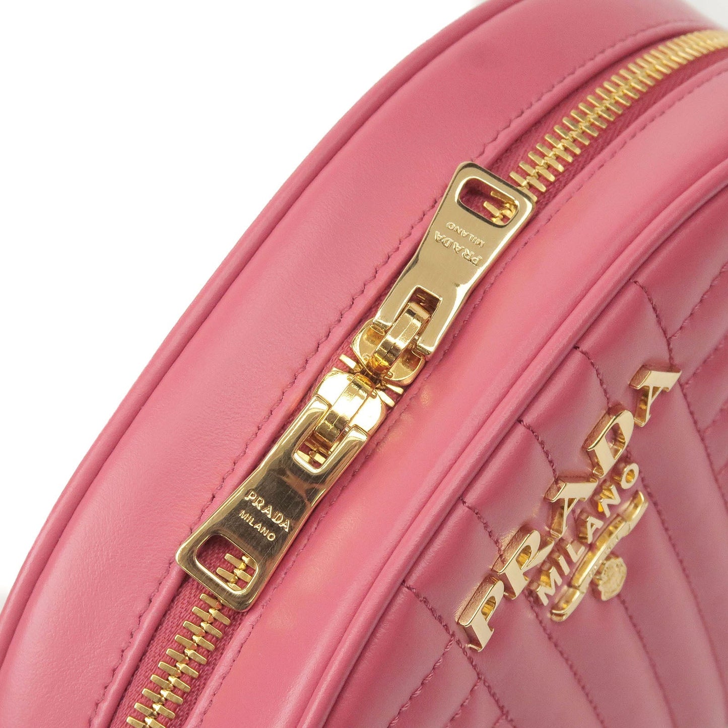 PRADA Diagram Soft Calf Leather Chain Shoulder Bag Pink 1BH130