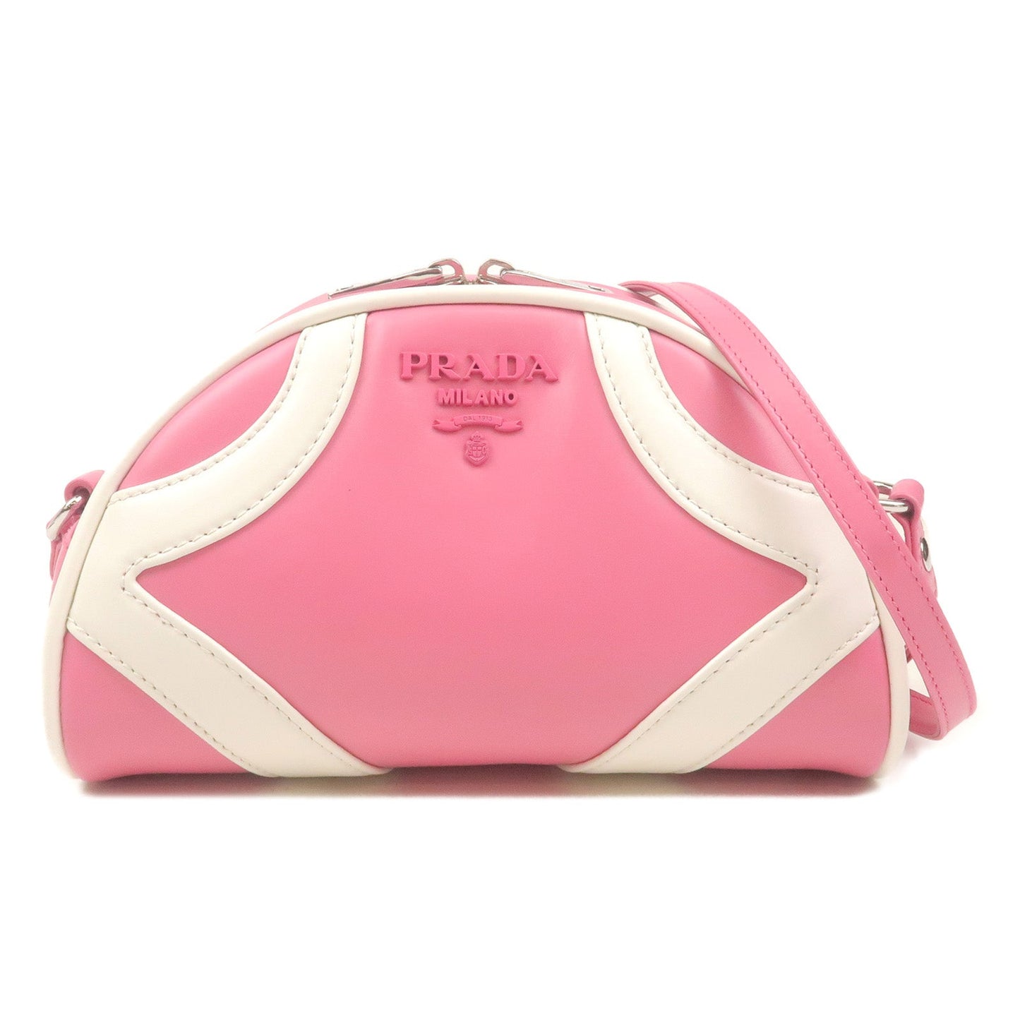 PRADA Leather Shoulder Bag BEGONIA BIAN Pink White 1BH140