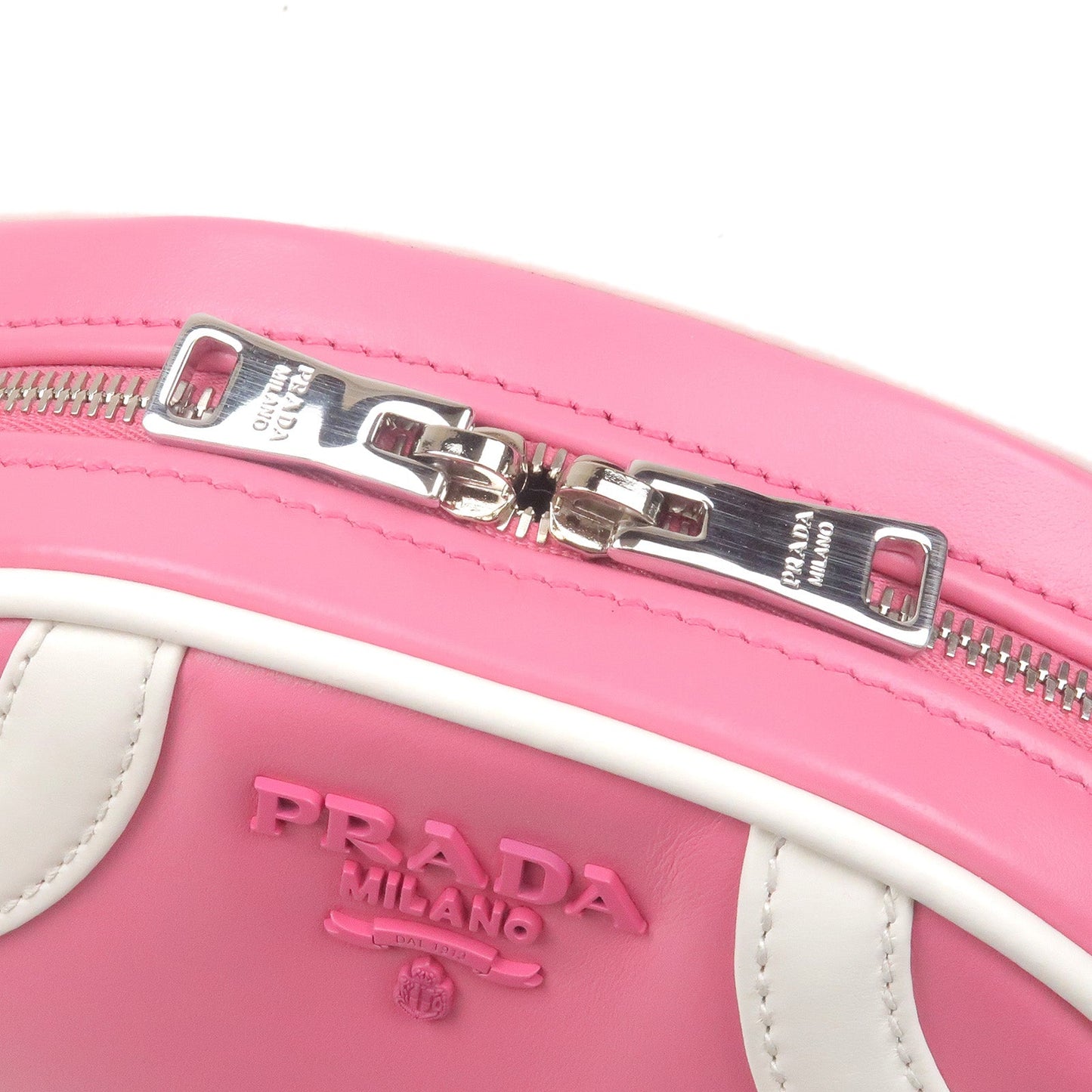 PRADA Leather Shoulder Bag BEGONIA BIAN Pink White 1BH140