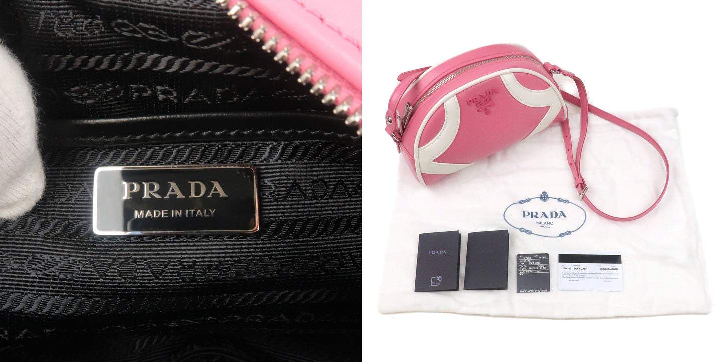 PRADA Leather Shoulder Bag BEGONIA BIAN Pink White 1BH140