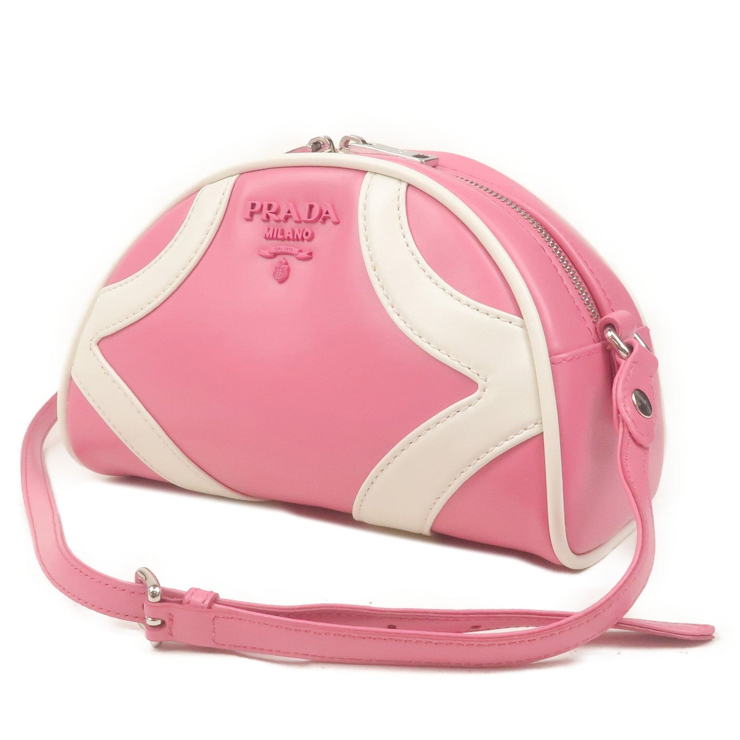 PRADA Leather Shoulder Bag BEGONIA BIAN Pink White 1BH140