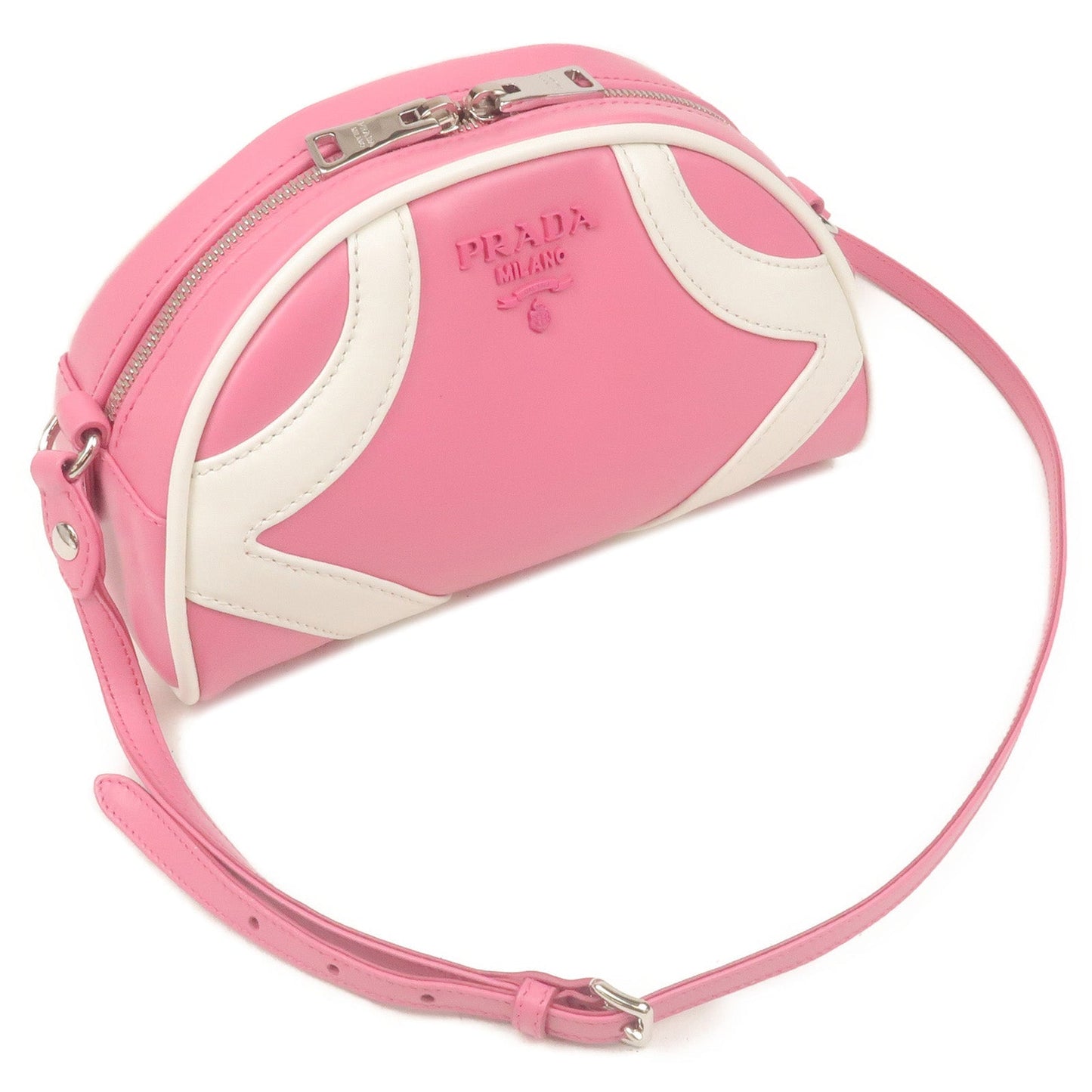 PRADA Leather Shoulder Bag BEGONIA BIAN Pink White 1BH140