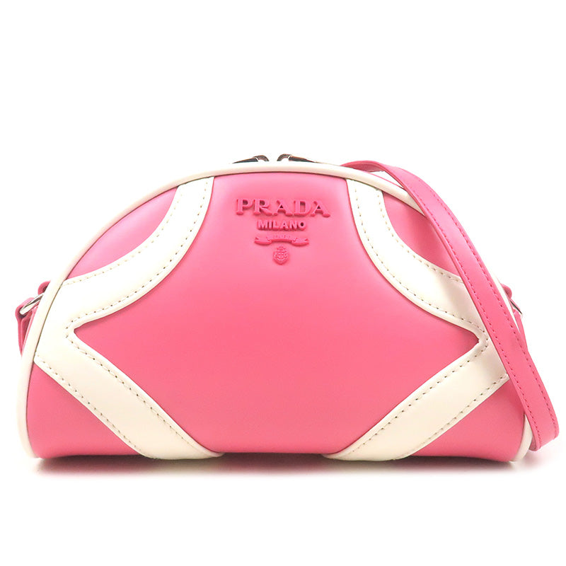 PRADA Leather Shoulder Bag BEGONIA BIAN Pink White 1BH140