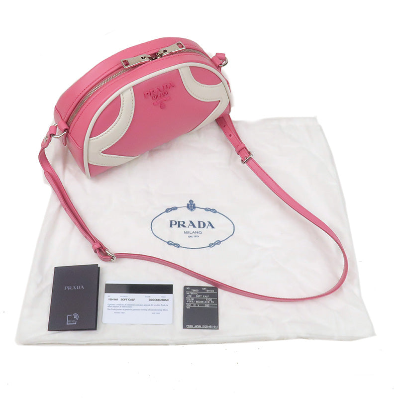 PRADA Leather Shoulder Bag BEGONIA BIAN Pink White 1BH140