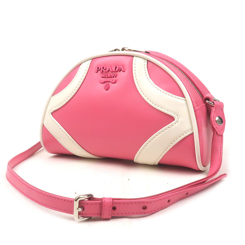 PRADA Leather Shoulder Bag BEGONIA BIAN Pink White 1BH140