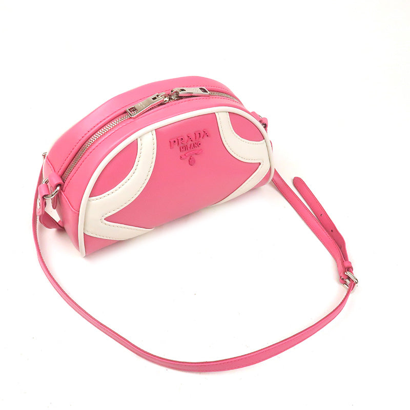 PRADA Leather Shoulder Bag BEGONIA BIAN Pink White 1BH140