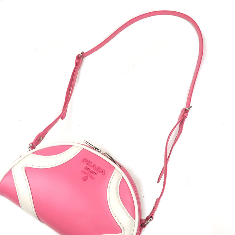 PRADA Leather Shoulder Bag BEGONIA BIAN Pink White 1BH140