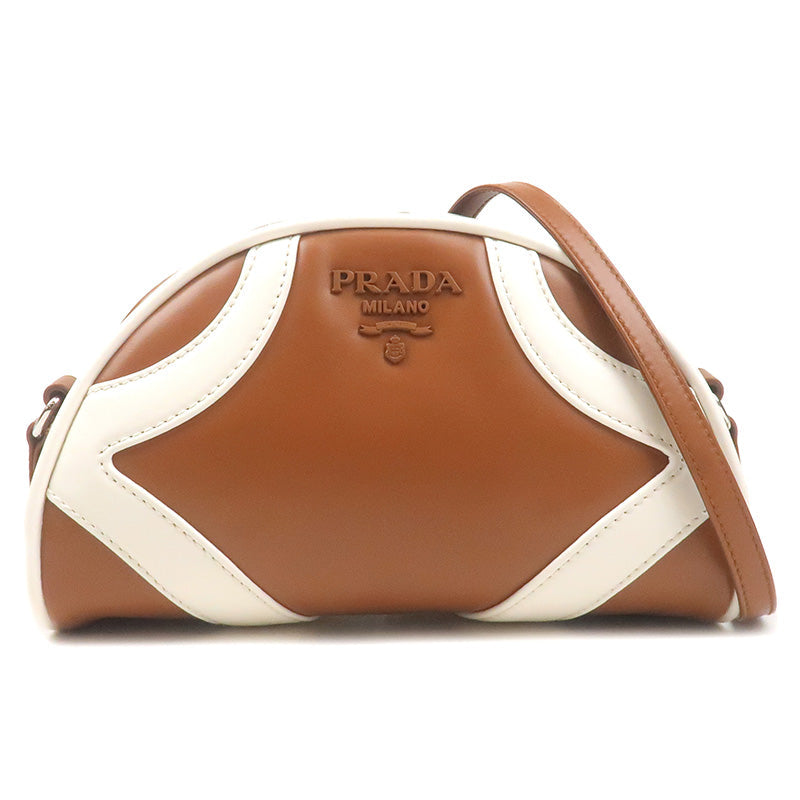 PRADA Leather Shoulder Bag Purse Brown White 1BH140