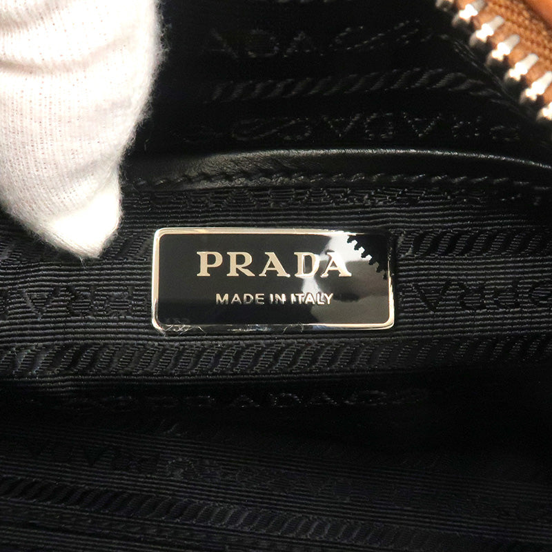 PRADA Leather Shoulder Bag Purse Brown White 1BH140