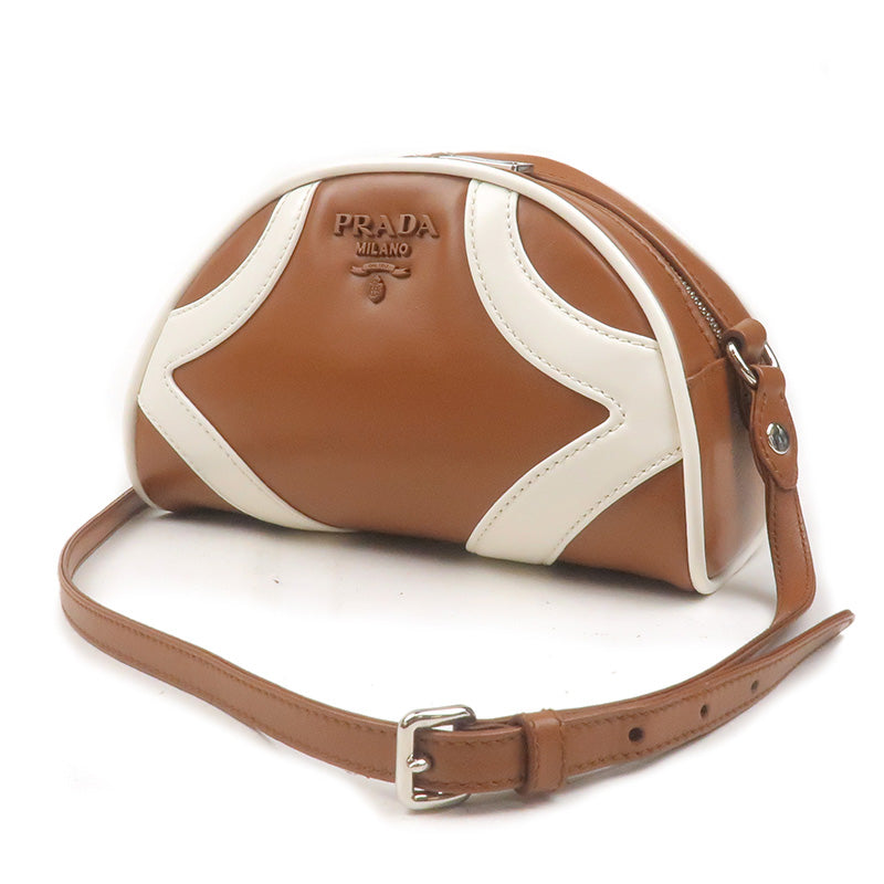 PRADA Leather Shoulder Bag Purse Brown White 1BH140