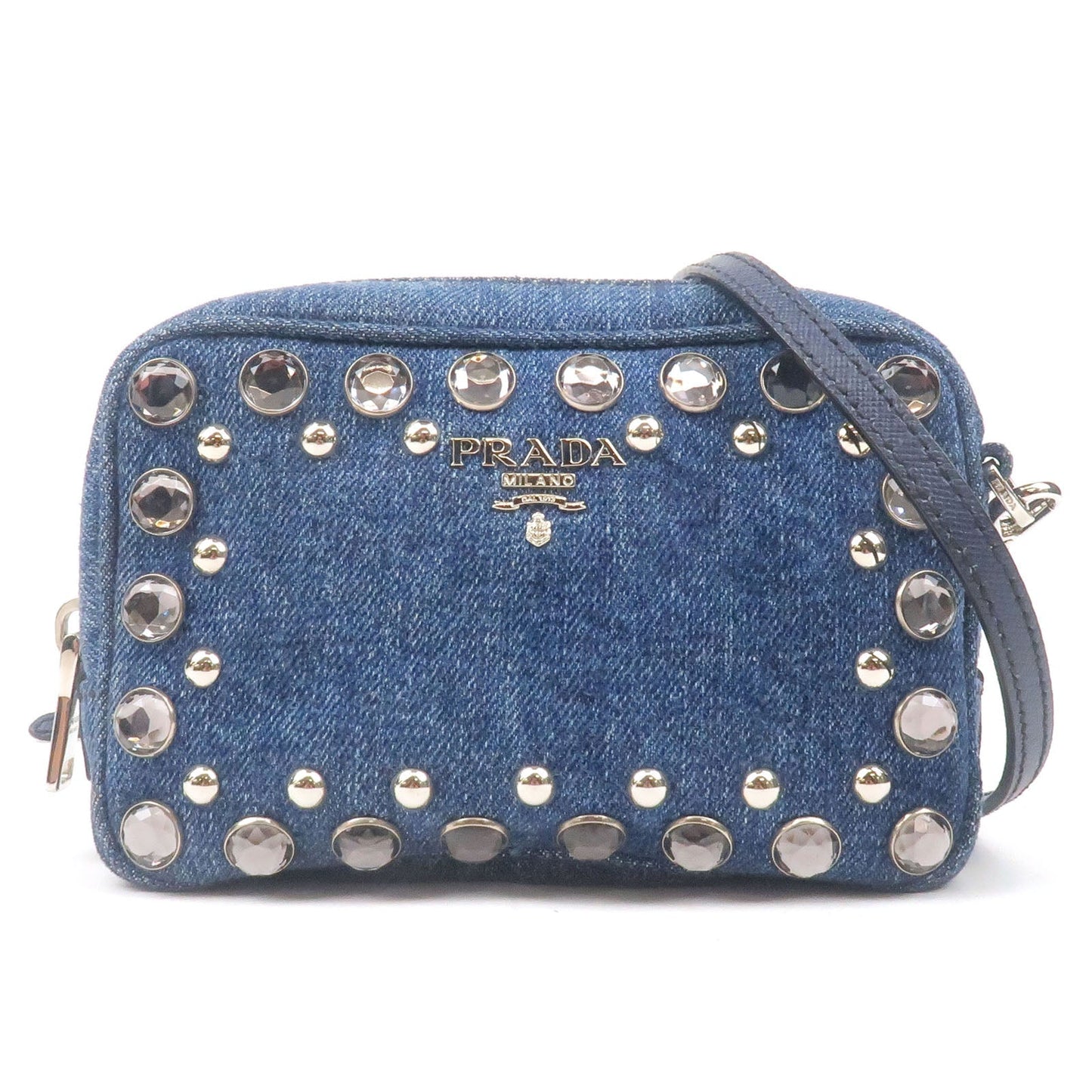 PRADA Bijou Denim Leather Shoulder Bag DENIM Blue 1NF674