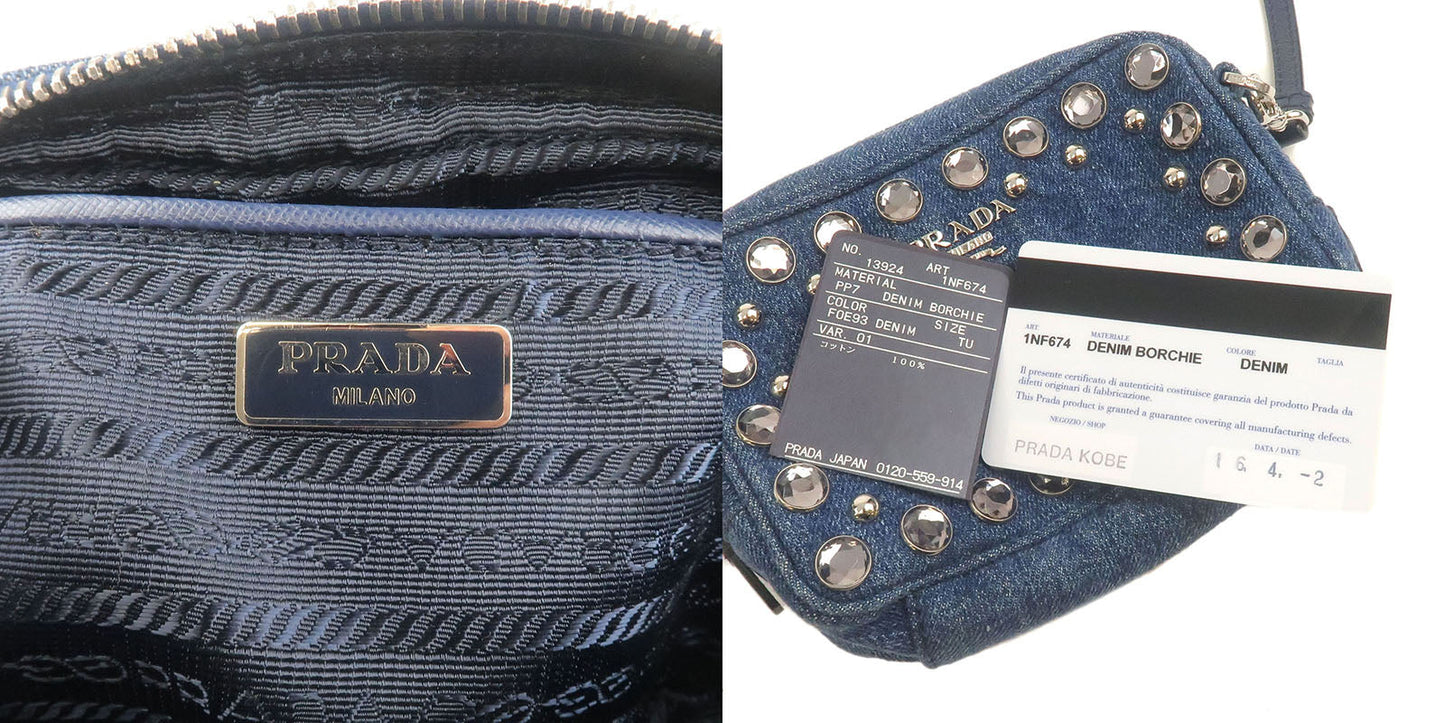 PRADA Bijou Denim Leather Shoulder Bag DENIM Blue 1NF674