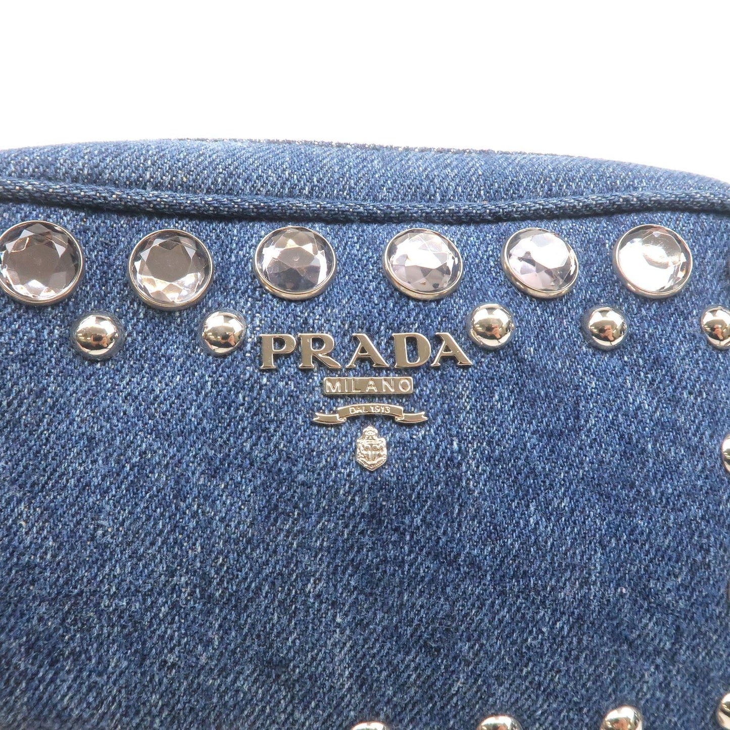 PRADA Bijou Denim Leather Shoulder Bag DENIM Blue 1NF674