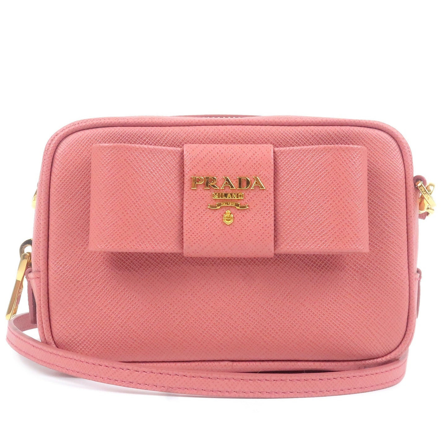 PRADA Ribbon Leather Shoulder Bag Purse TAMARIS Pink 1NF674