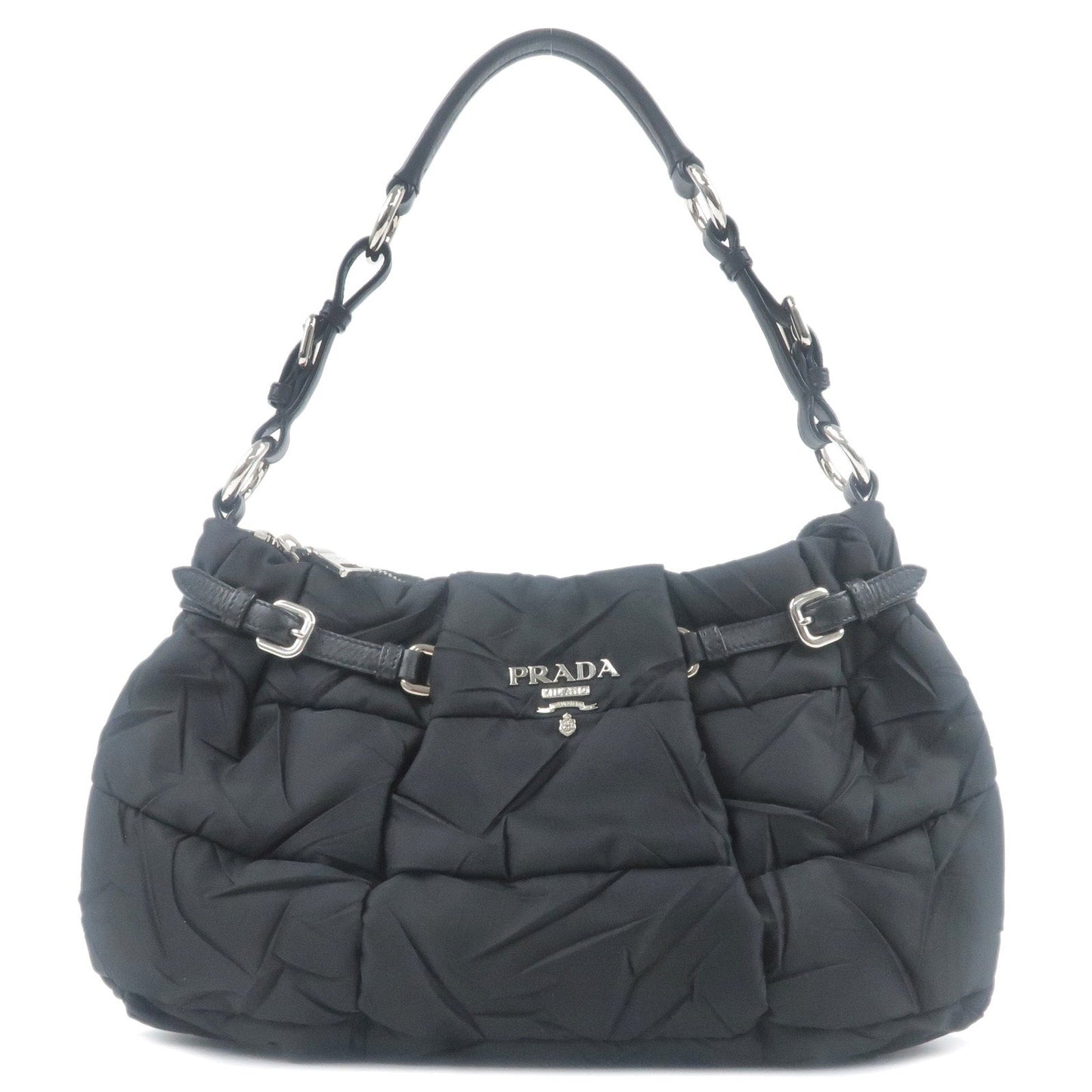 PRADA Nylon Leather Shoulder Bag Black NERO