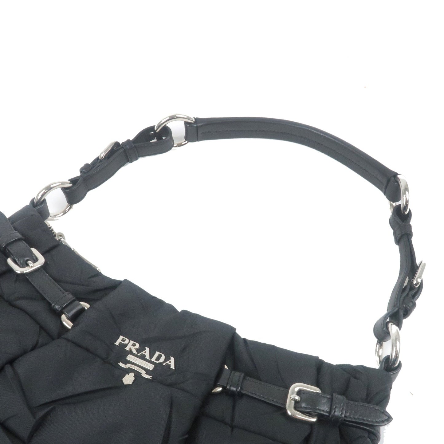 PRADA Nylon Leather Shoulder Bag Black NERO