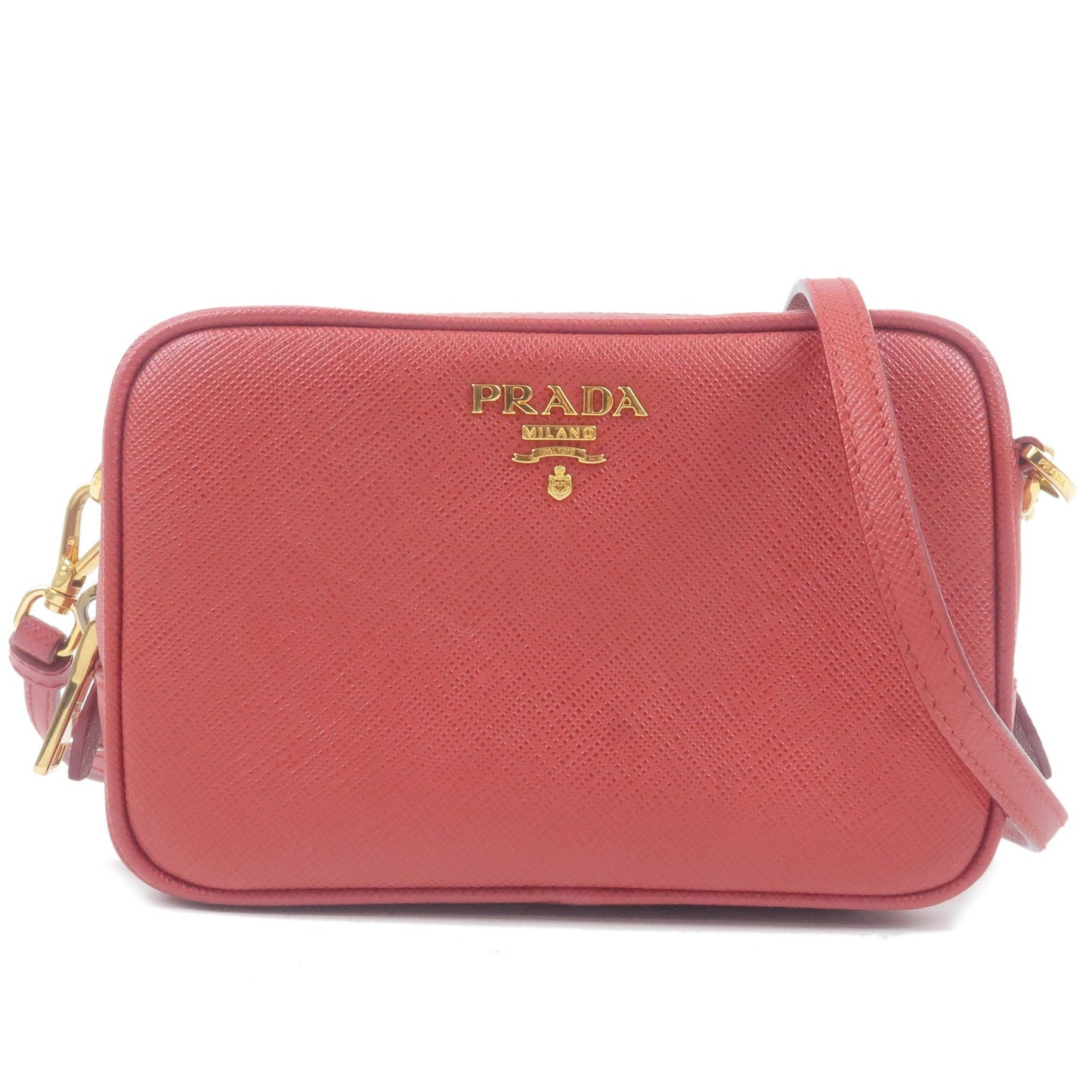 PRADA Leather Shoulder Bag Purse FUOCO Red 1NF674