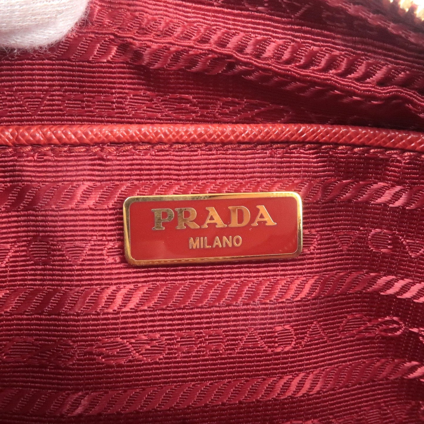 PRADA Leather Shoulder Bag Purse FUOCO Red 1NF674