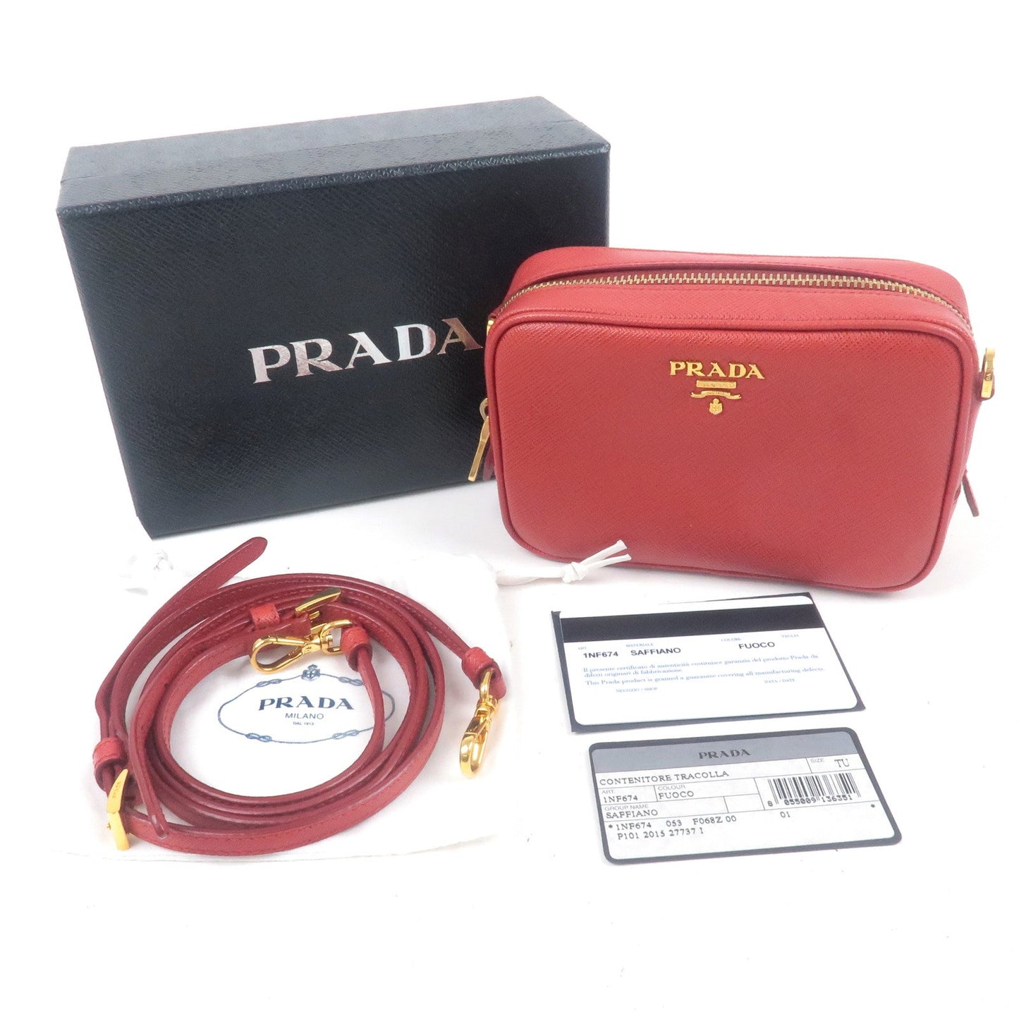 PRADA Leather Shoulder Bag Purse FUOCO Red 1NF674