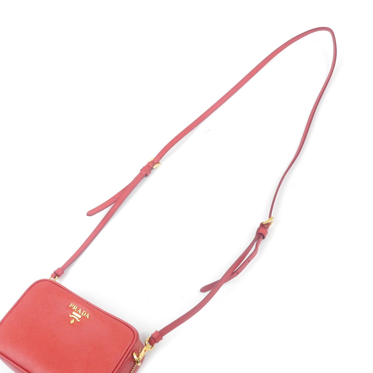 PRADA Leather Shoulder Bag Purse FUOCO Red 1NF674