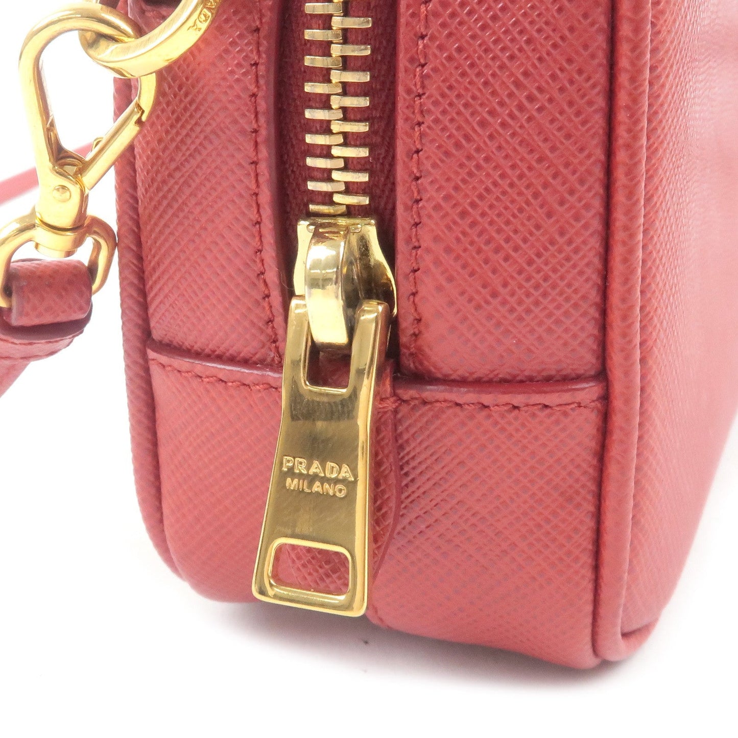 PRADA Leather Shoulder Bag Purse FUOCO Red 1NF674